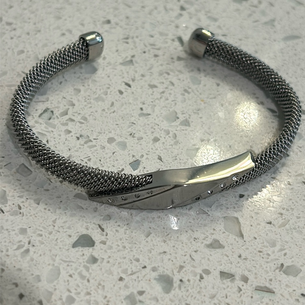 Skagen Silver Tone Stainless Steel Mesh Cuff Bracelet